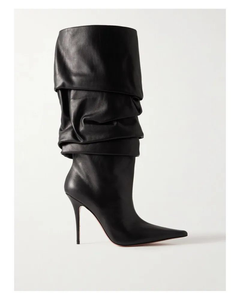 Amina Muaddi Anok Kniehohe Stiefel Aus Leder Mit Raffungen - Schwarz Schwarz