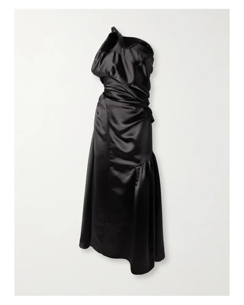 Dries van Noten Asymmetrisches Midikleid Aus Satin Mit Raffungen Und Falten - Schwarz Schwarz