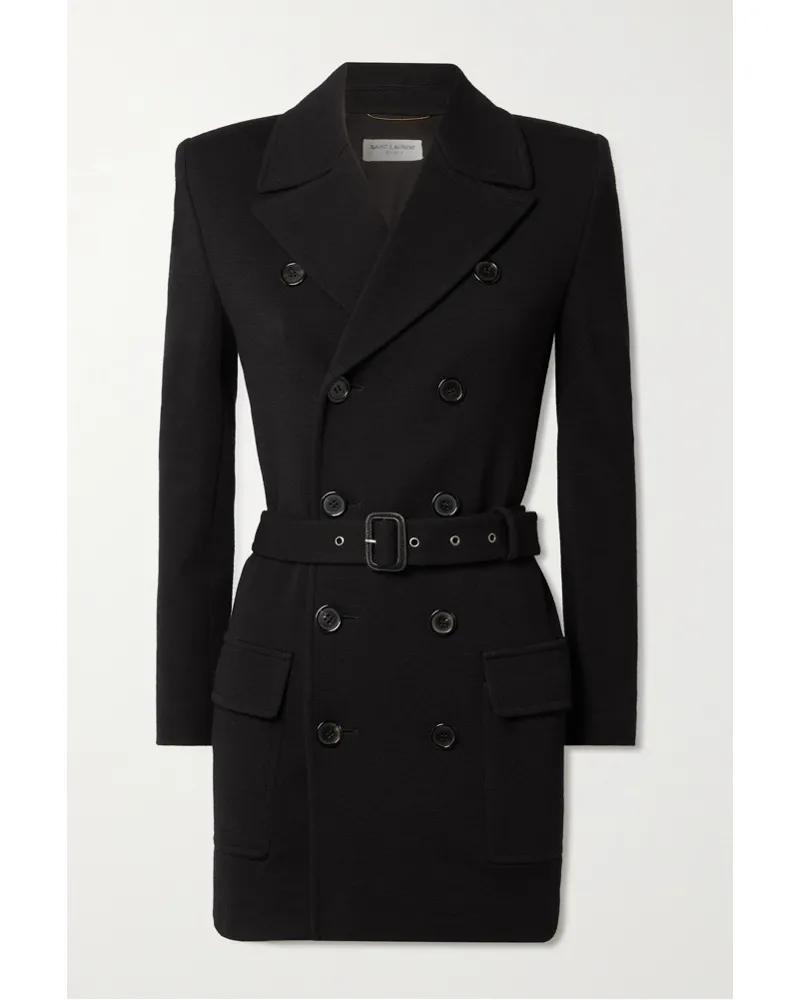 Saint Laurent Doppelreihiger Trenchcoat aus Jersey aus einer Wollmischung Schwarz