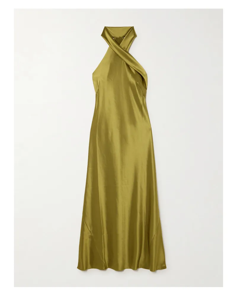 GALVAN Pandora Satin Halterneck Midi Dress - Green Green