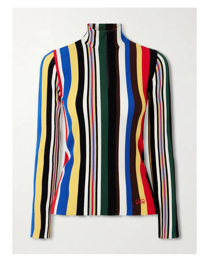 Loewe Striped Ribbed-knit Half-zip Turtleneck Top - Multi Multi