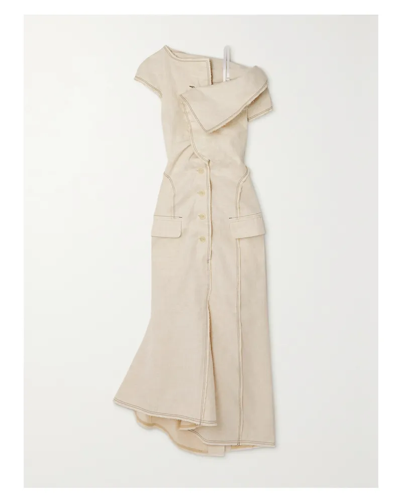 Jacquemus Camargue Asymmetrisches Midikleid Aus Einer Leinen-seidenmischung - Ecru Ecru