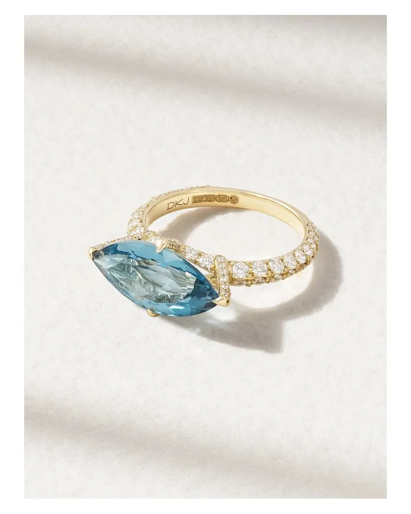 Diane Kordas Ring Für Den Kleinen Finger Aus 18 Karat Gold Mit Topas Und Diamanten - Blau Blau