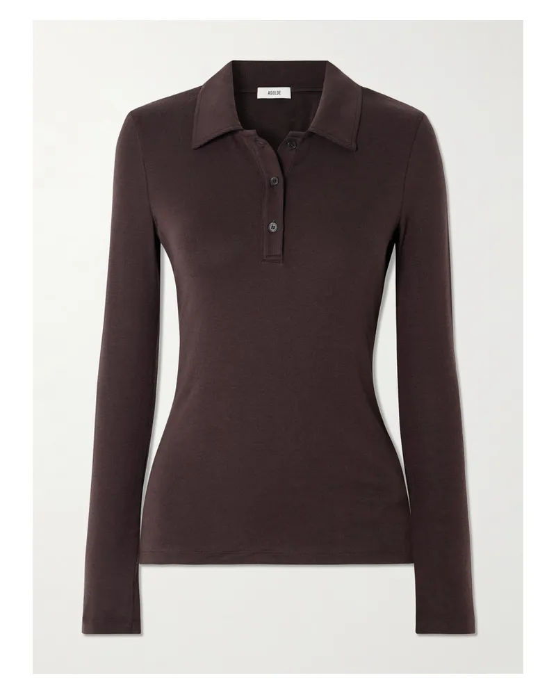 AGOLDE Amos Stretch-lyocell Polo Shirt - Burgundy Burgundy