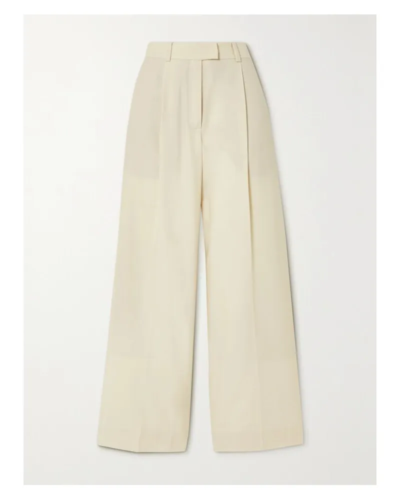 Another Tomorrow Net Sustain Hose Mit Weitem Bein Aus Merinowoll-twill Mit Falten - Wollweiß Wollweiß