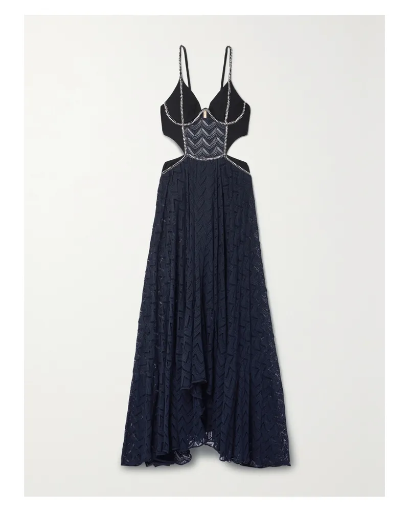 Pat Bo Alessandra Ambrosio Maxikleid Aus Stretch-jersey Und Lochstrick Mit Cut-outs Und Verzierungen - Schwarz Schwarz