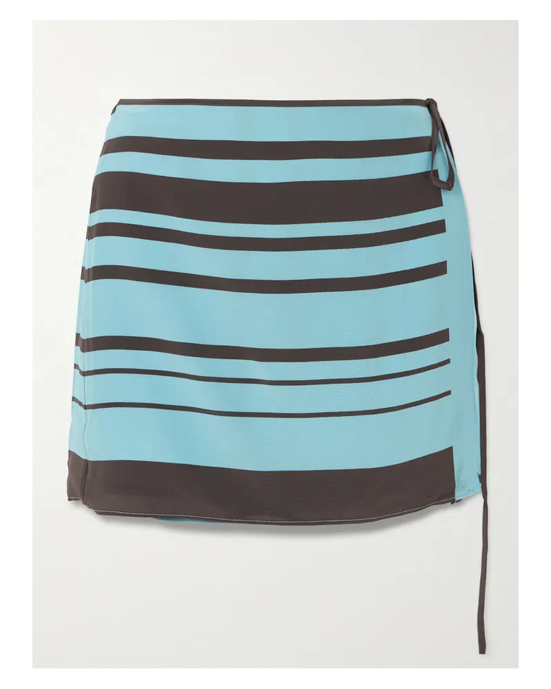 SIR Rioja Striped Silk-crepe Mini Wrap Skirt - Blue Blue