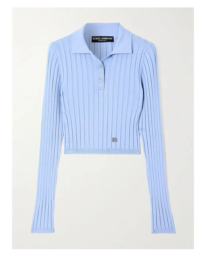 Dolce & Gabbana Oberteil Aus Rippstrick Mit Polokragen Und Verzierung - Blau Blau