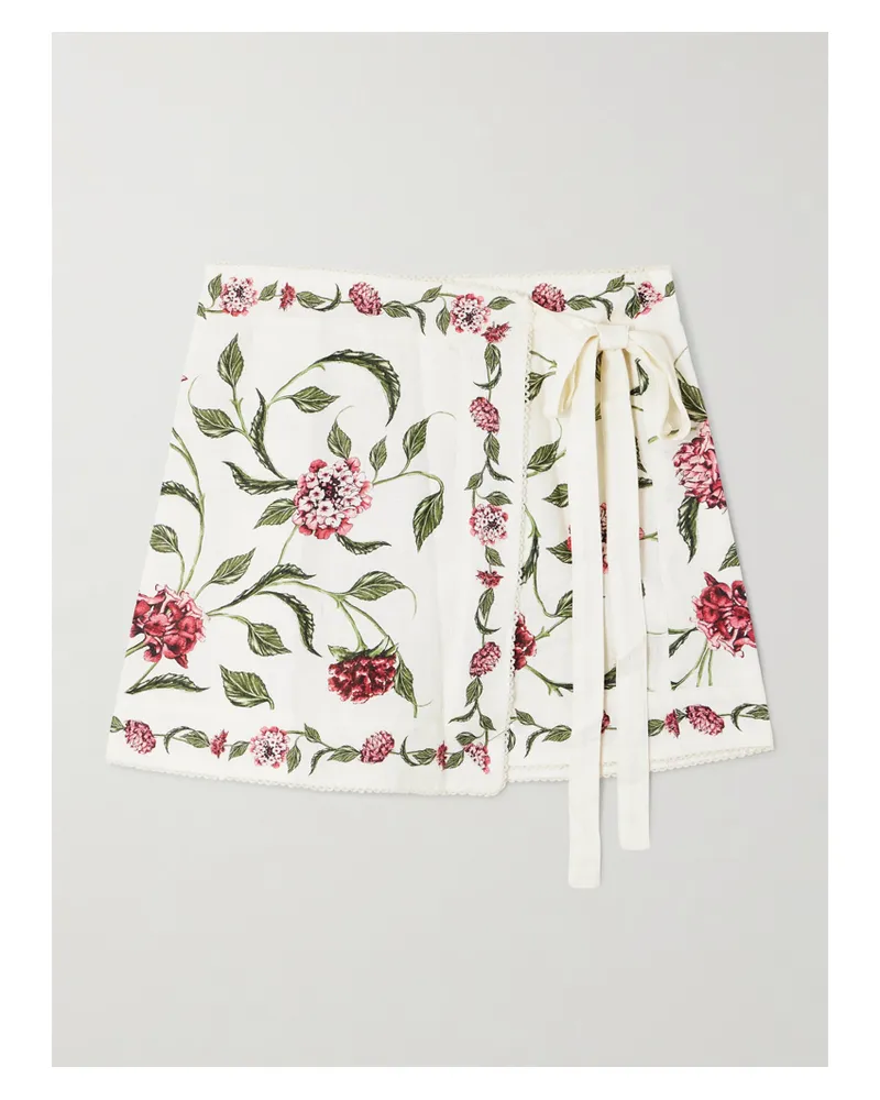 AGUA BENDITA Luna Floral-print Cotton And Linen-blend Pareo - Neutrals Neutrals