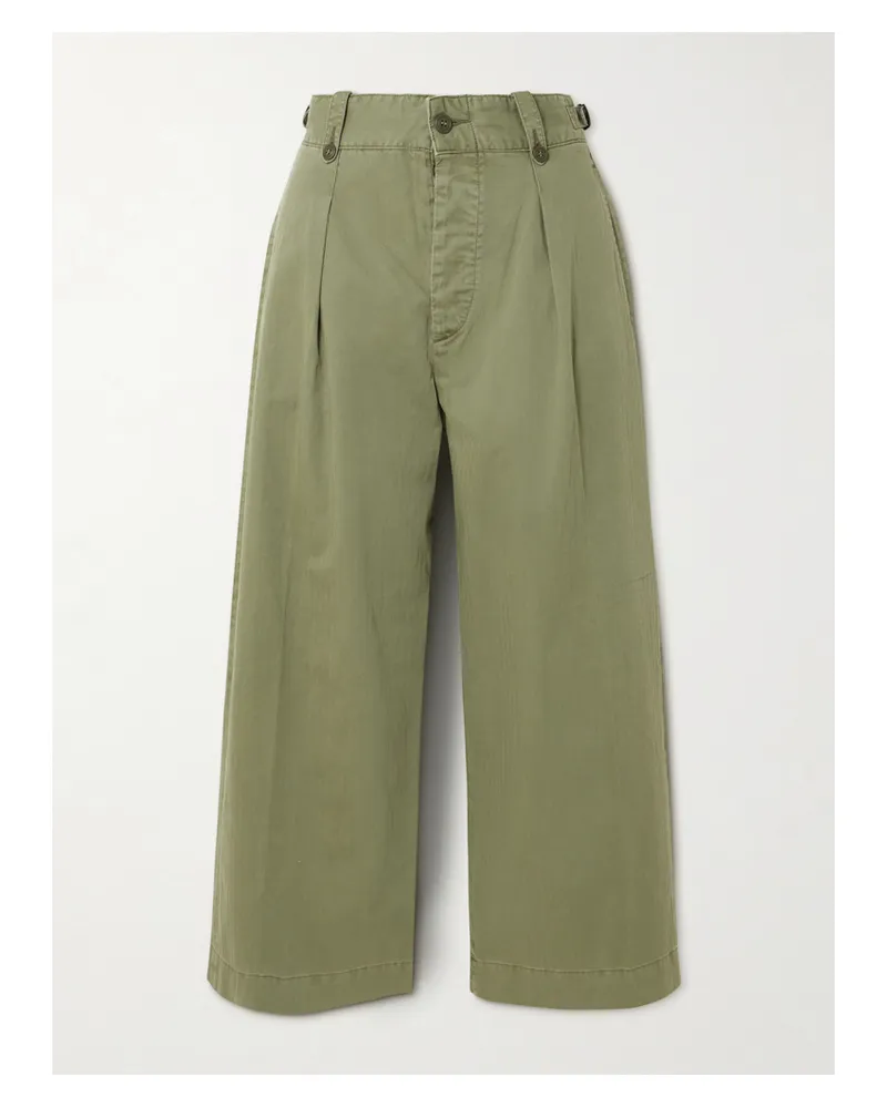RRL Kyle Pleated Herringone Cotton Wide-leg Pants - Green Green