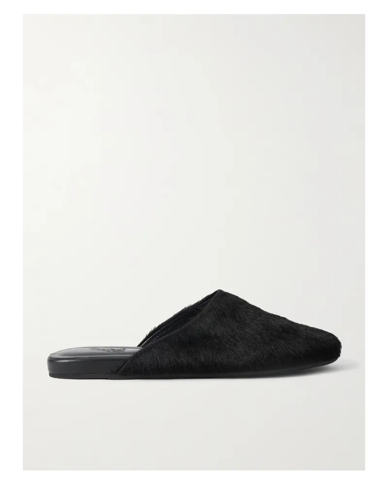 Ancient Greek Sandals The Slipper Clogs Aus Leder In Ponyhaaroptik - Schwarz Schwarz