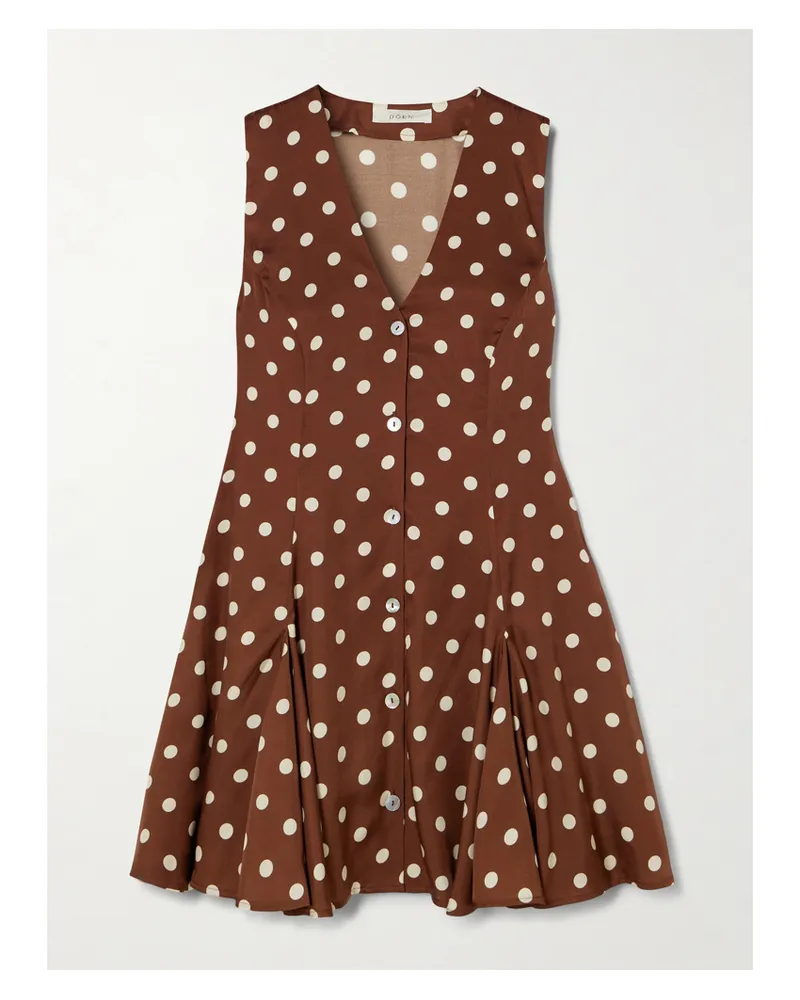 DÔEN Aubrey Minikleid Aus Twill Aus Einer Seidenmischung Mit Polka-dots Und Falten - Braun Braun
