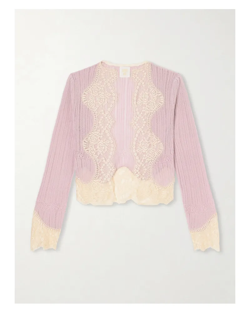 Anna Sui Lingerie Lace Knits Cardigan - Pink Pink