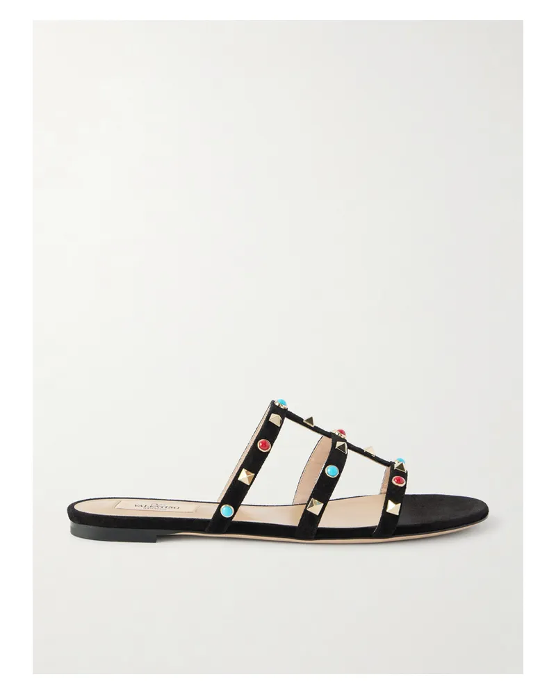 Valentino Garavani Sandalen Aus Veloursleder Mit Zierperlen - Schwarz Schwarz