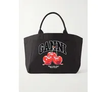Xxl Cherry Appliquéd Recycled-cotton Canvas Tote Bag - Black