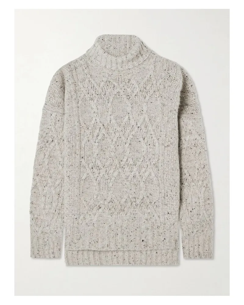 PURDEY Rollkragenpullover Aus Einer Woll-kaschmirmischung In Zopfstrick - Elfenbein Elfenbein
