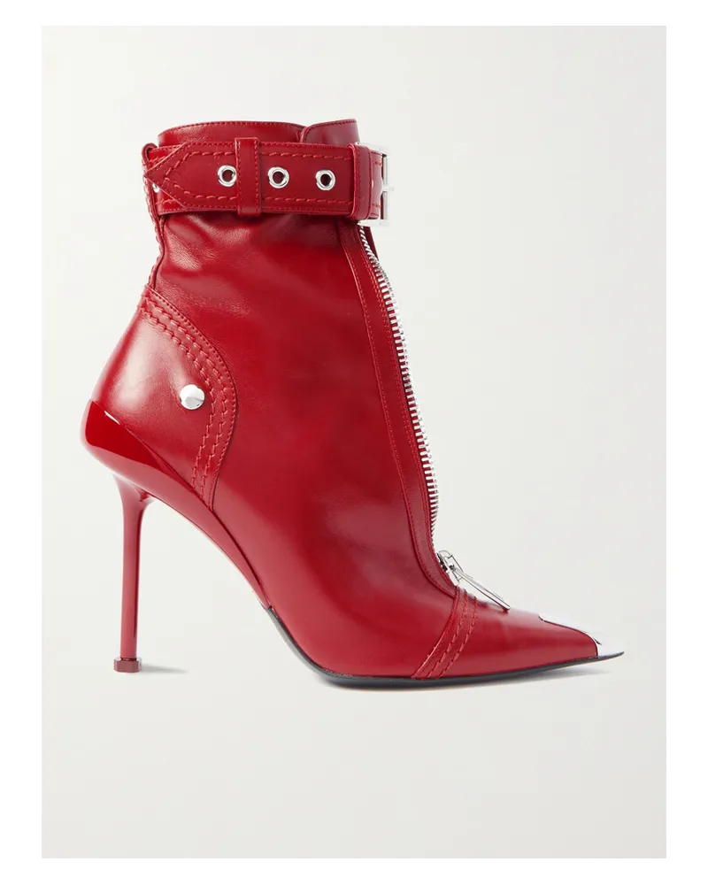 Alexander McQueen Ankle Boots aus Leder mit Schnalle Rot