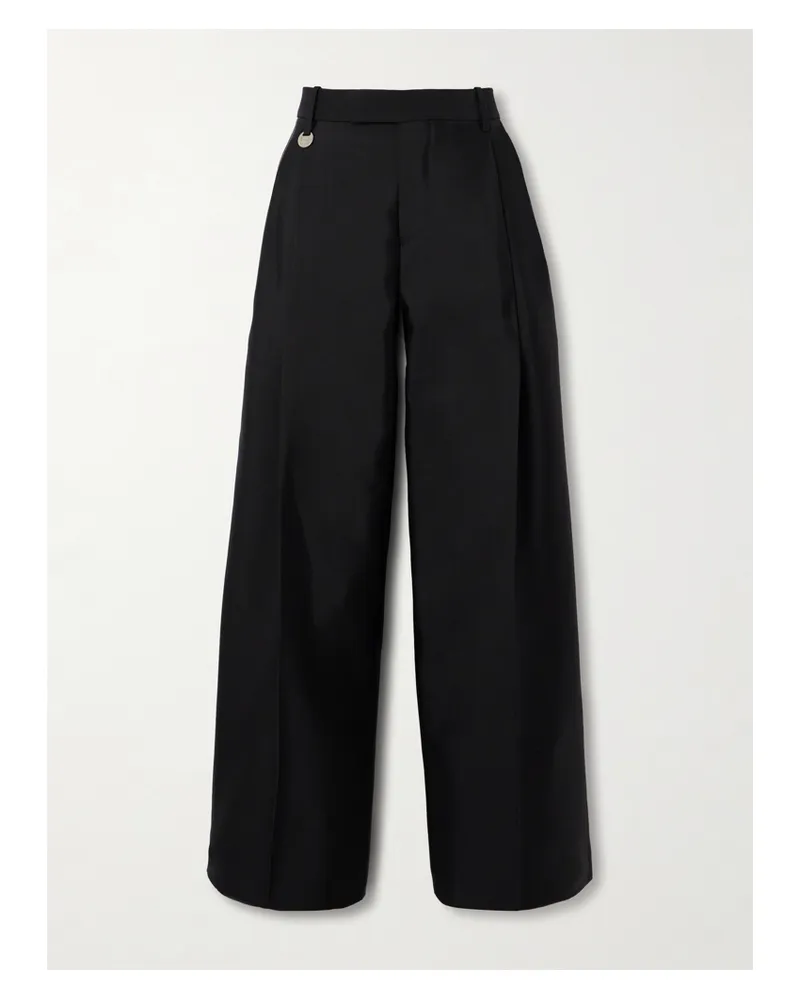 Burberry Hose Mit Weitem Bein Aus Gestreiftem Twill Aus Einer Woll-seidenmischung Mit Falten - Schwarz Schwarz