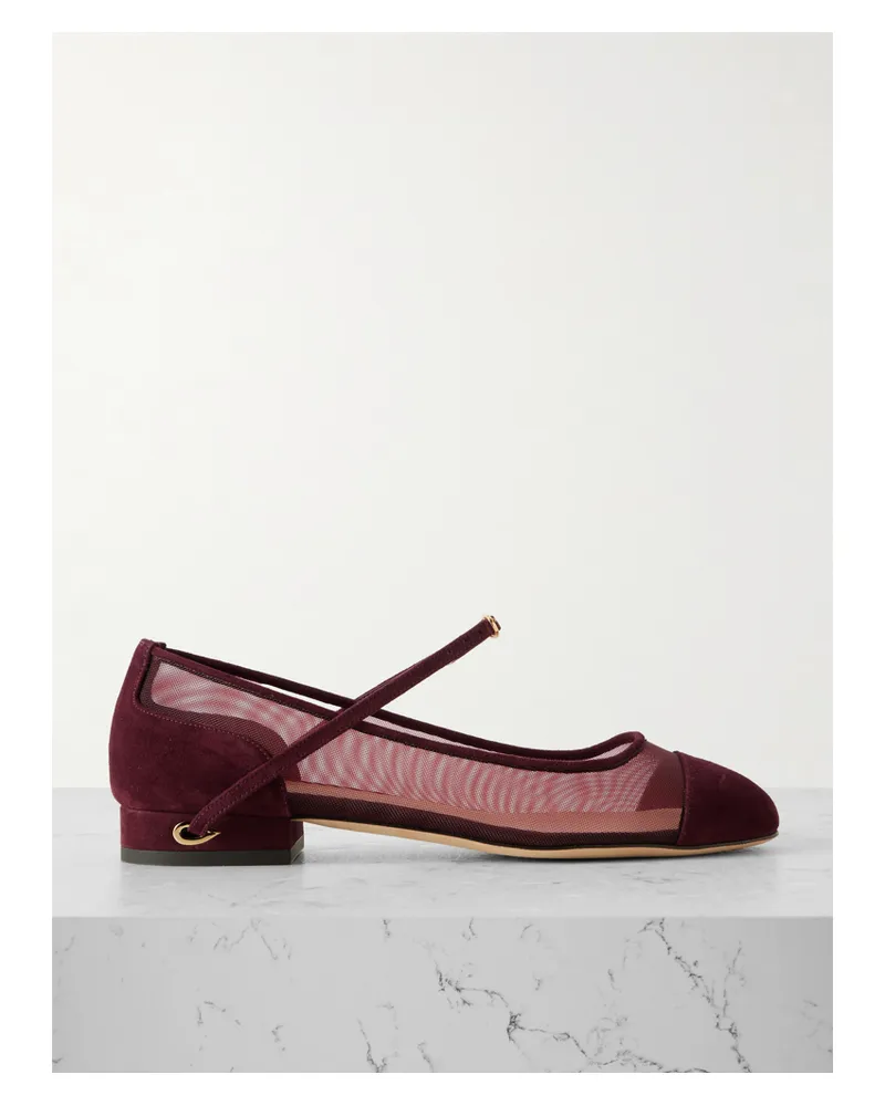 Jennifer Chamandi Paolo 20 Flache Schuhe Aus Mesh Und Veloursleder - Burgunder Burgunder