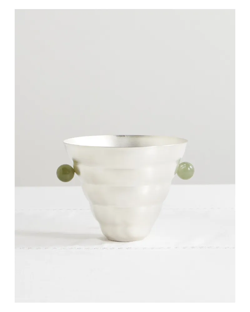 Natalia Criado Michelin Versilberte Vase Mit Details Aus Stein Silber