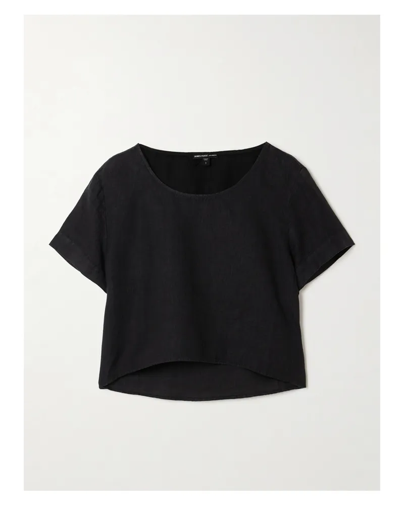 James Perse Verkürztes T-shirt Aus Leinen-canvas - Schwarz Schwarz