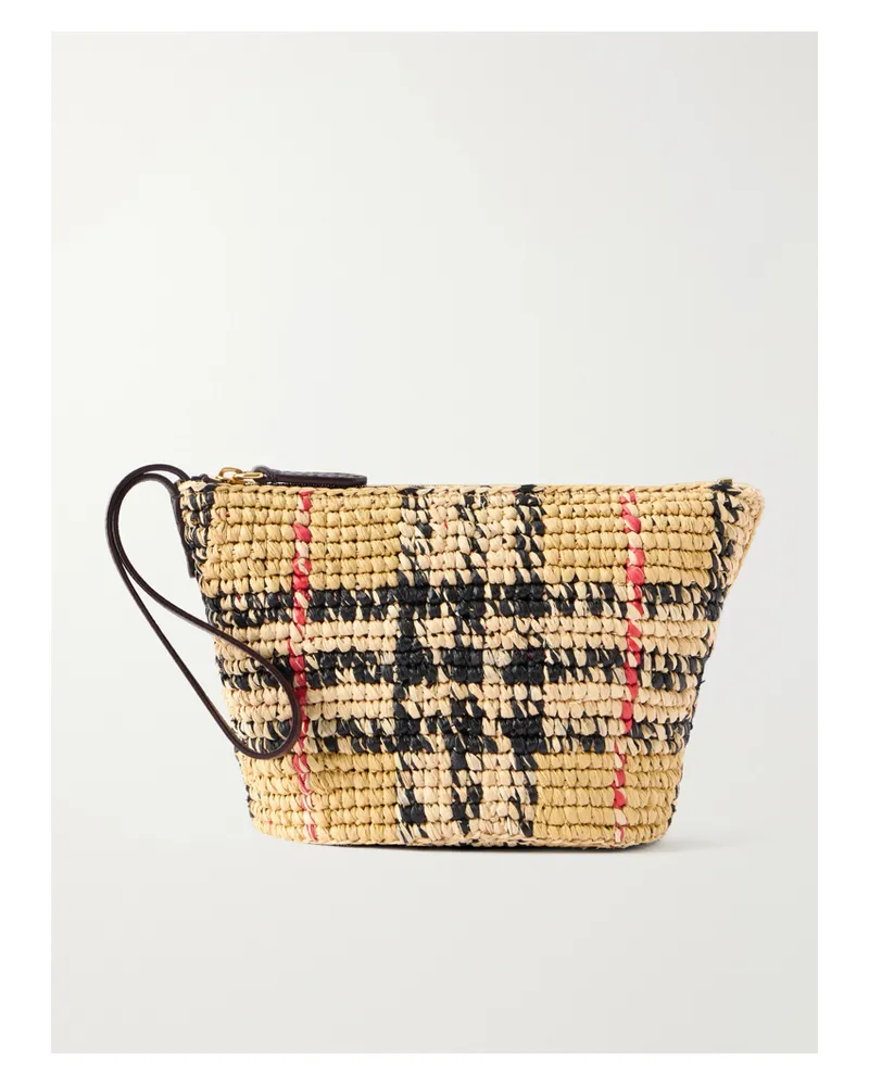 Burberry Margate Leather-trimmed Woven Raffia Clutch Bag - Neutrals Neutrals