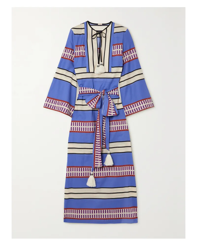 Johanna Ortiz Net Sustain Tropical Palm Maxikleid Aus Baumwoll-voile Mit Streifen Und Bindegürtel - Blau Blau