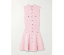 Button-embellished Pointelle-knit Mini Dress - Pink