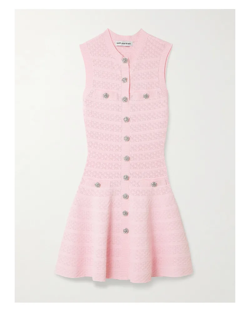 Self-Portrait Midikleid Aus Pointelle-strick Mit Zierknöpfen - Pink Pink