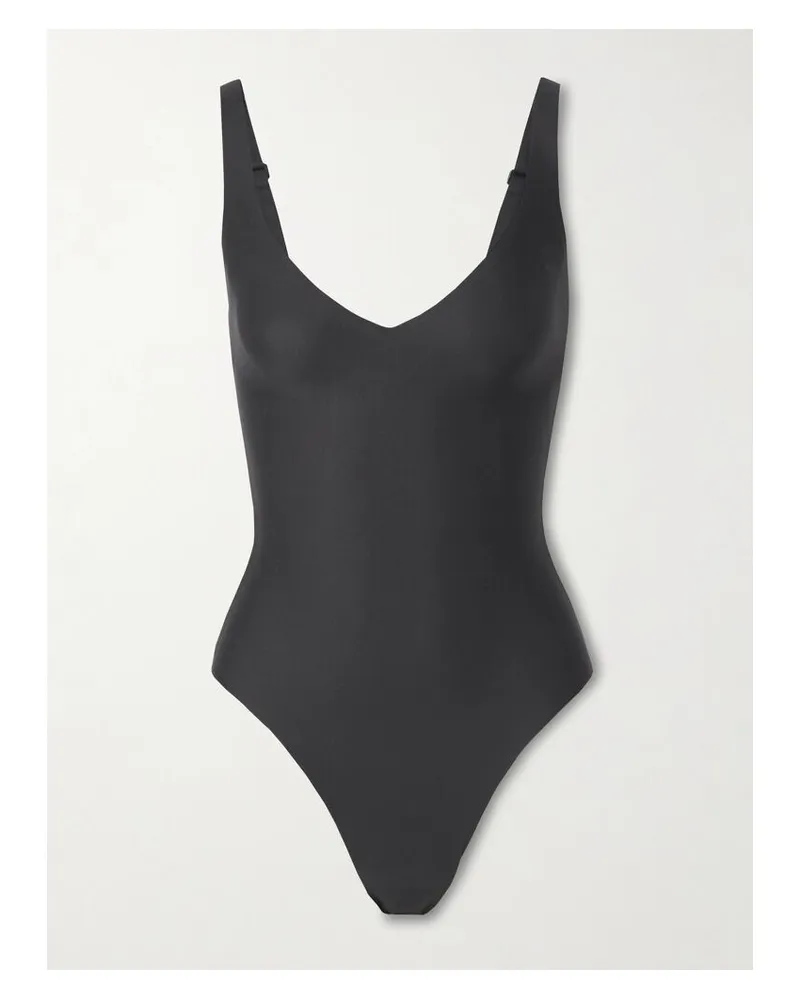 SKIMS Skims Body Unlined Plunge Thong Bodysuit – Onyx – String-body - Schwarz Schwarz
