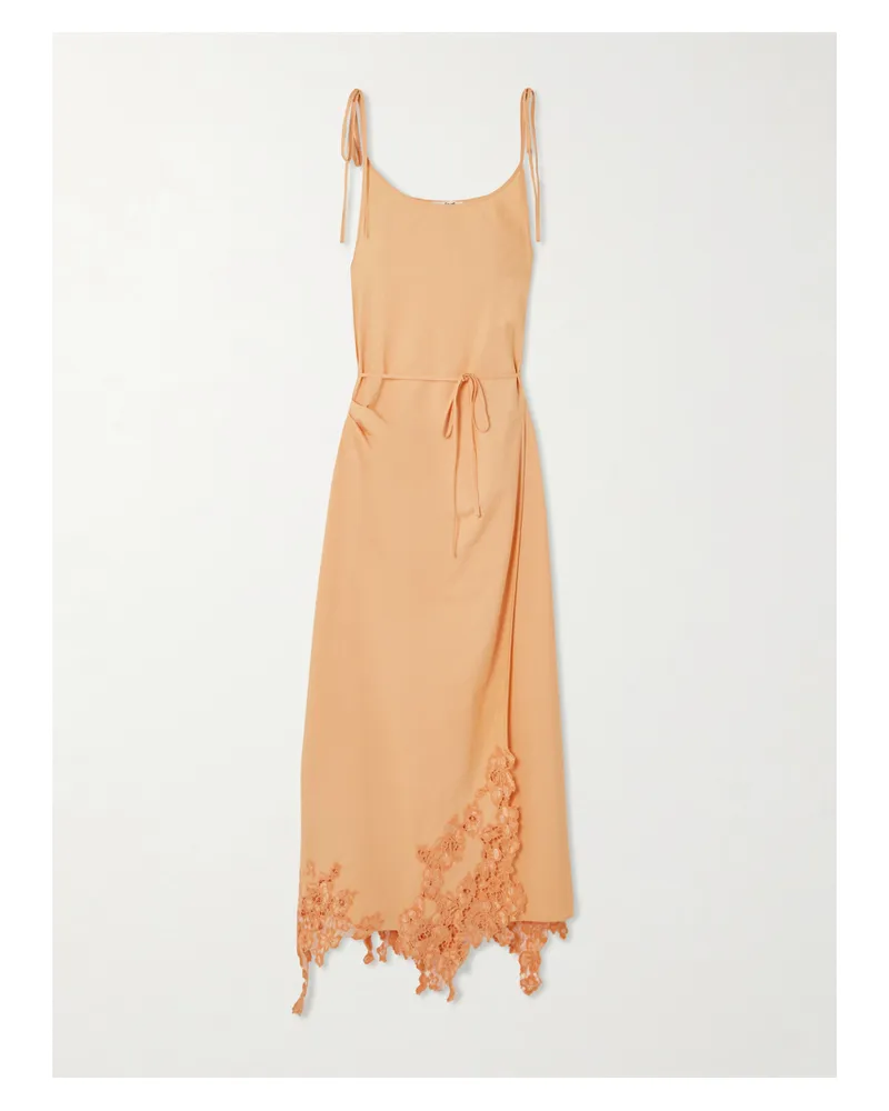 Acne Studios Asymmetrisches Maxi-wickelkleid Aus Baumwolle Mit Besätzen Aus Schnurgebundener Spitze - Orange Orange