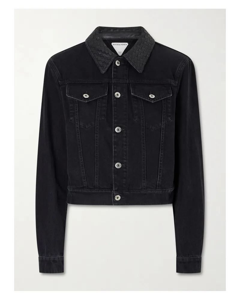 Bottega Veneta Intrecciato Leather-trimmed Denim Jacket - Black Black