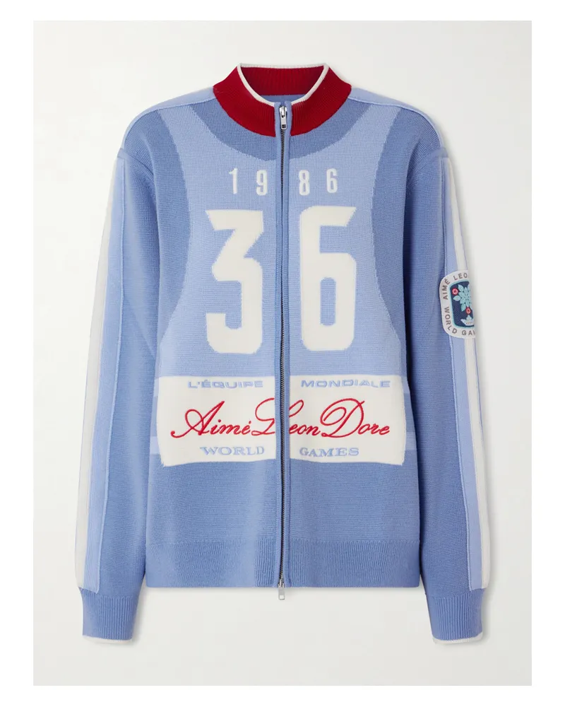 Aimé Leon Dore Jacquard-knit Wool Zip-up Cardigan - Blue Blue