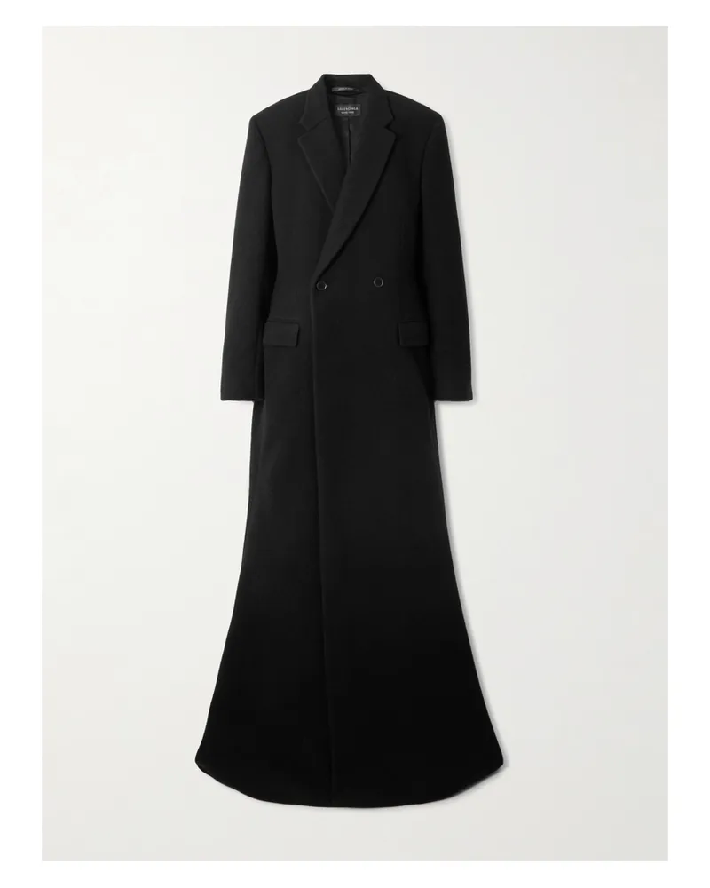 Balenciaga Double-breasted Brushed Wool-blend Coat - Black Black