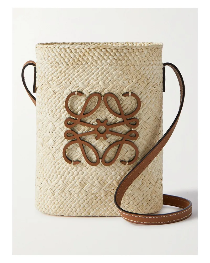 Loewe Paula's Ibiza Square Pocket Leather-trimmed Raffia Bucket Bag - Brown Brown