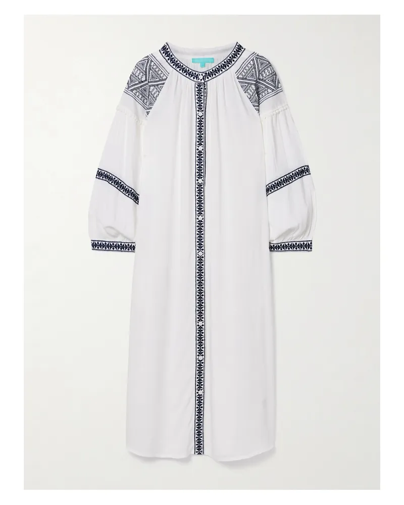 Melissa Odabash Ally Midikleid Aus Voile Mit Stickereien Und Bindegürtel - Weiß Weiß