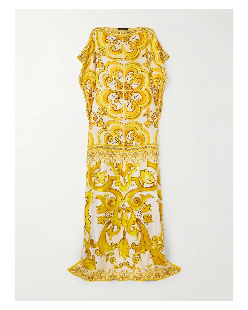 Dolce & Gabbana Maiolicakaftan Aus Seiden-twill Mit Blumenprint - Gelb Gelb