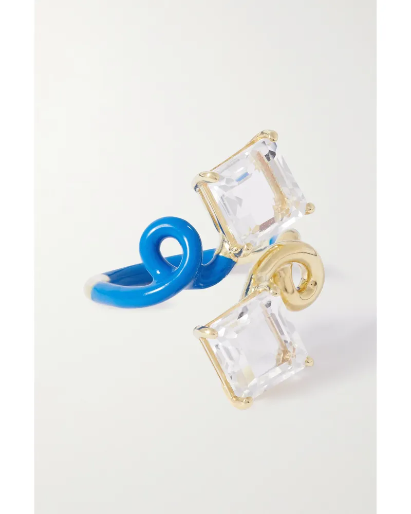 Bea Bongiasca Ring Aus 9 Karat Gold Mit Emaille Und Bergkristallen - Blau Blau