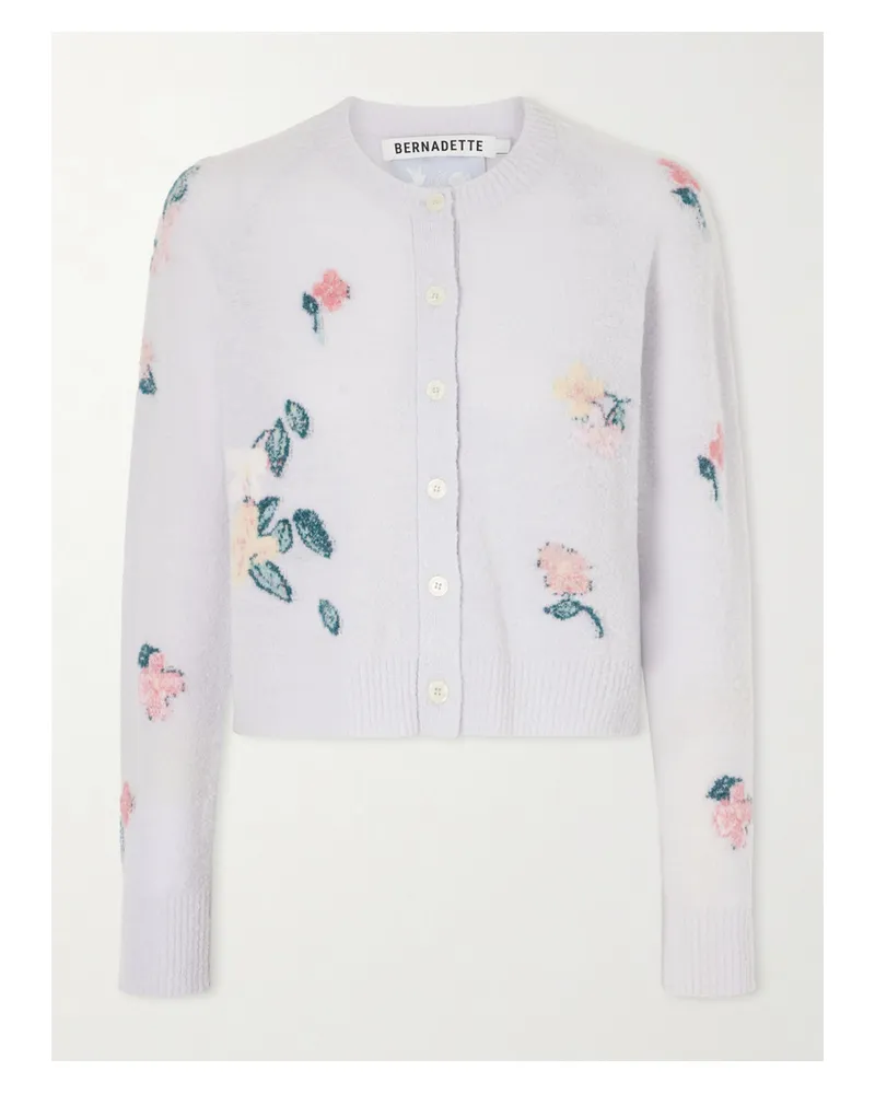 BERNADETTE Clemence Wool-blend Floral-patterned Cardigan - Blue Blue