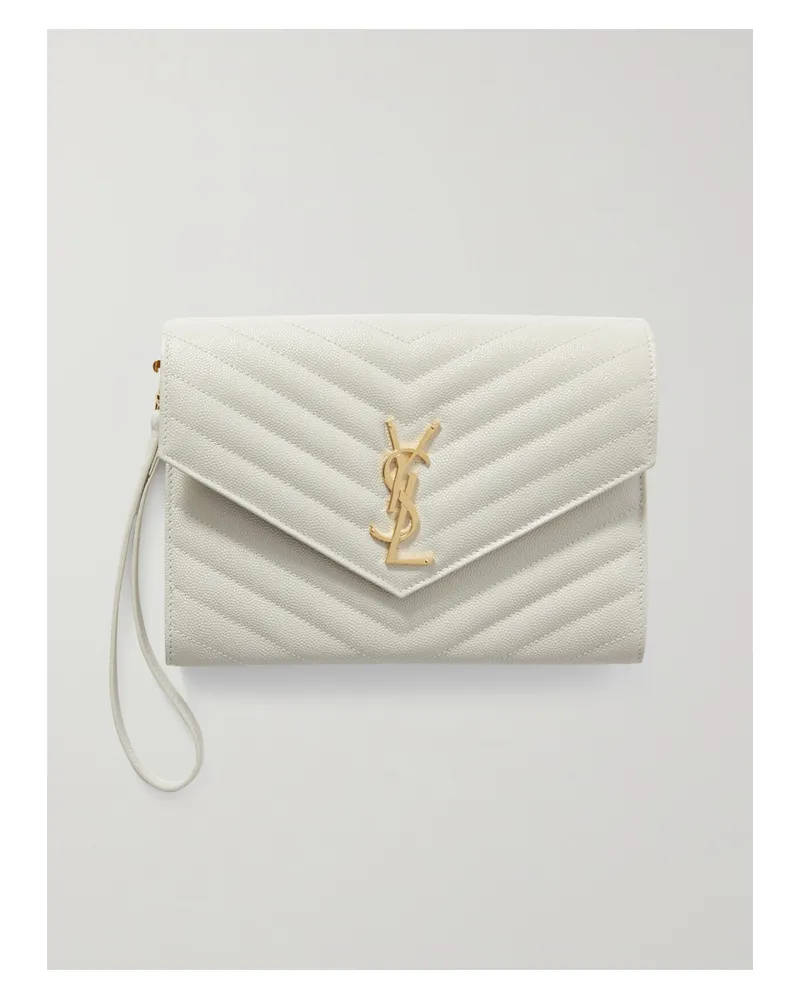 Saint Laurent Monogramme Quilted Textured-leather Pouch - Cream Cream