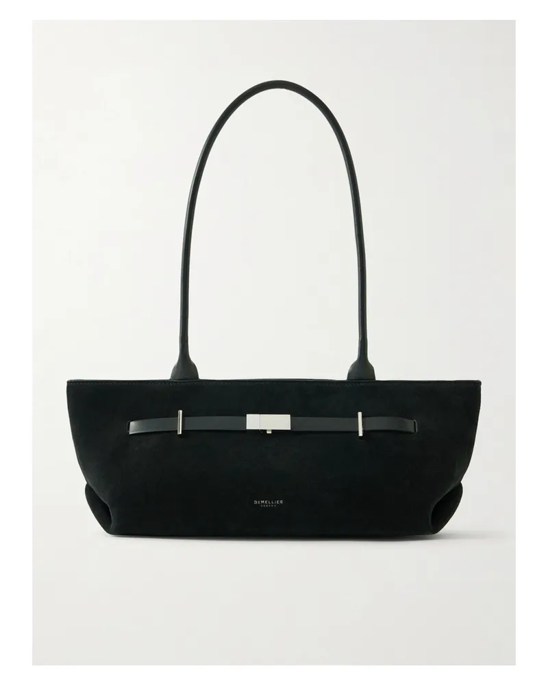 DeMELLIER New York Leather-trimmed Suede Shoulder Bag - Black Black