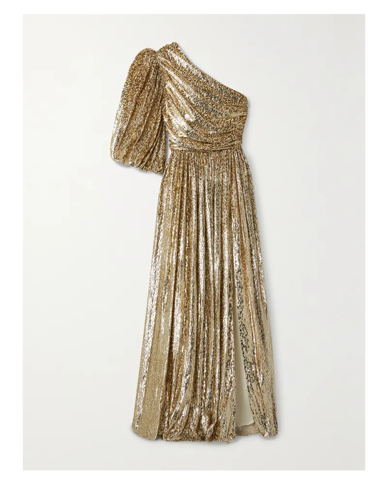 COSTARELLOS Asymmetrische Robe Aus Voile Mit Metallic-fil-coupé - Gold Gold