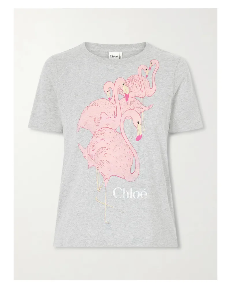 Chloé Printed Cotton-jersey T-shirt - Gray Gray