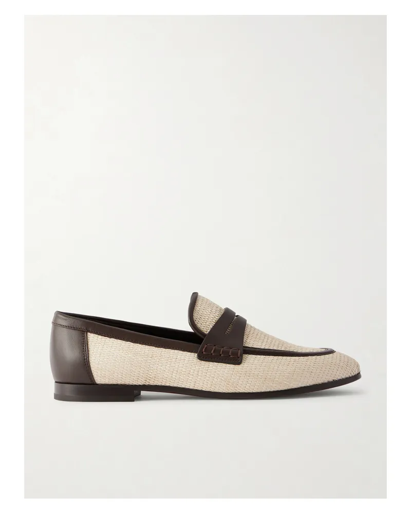 Brunello Cucinelli Leather-trimmed Raffia Penny Loafers - Neutrals Neutrals