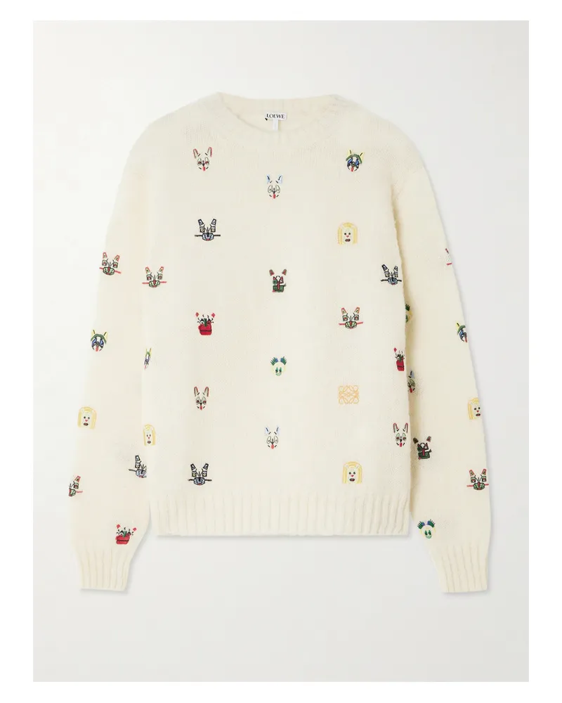 Loewe Louis Wain Pullover Aus Einer Wollmischung Mit Stickereien - Creme Creme