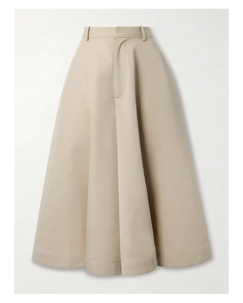 Bottega Veneta Cotton And Silk-blend Twill Midi Skirt - Neutrals Neutrals