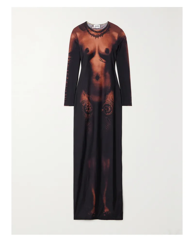 Jean Paul Gaultier Maxikleid Aus Bedrucktem, Glänzendem Stretch-jersey - Braun Braun