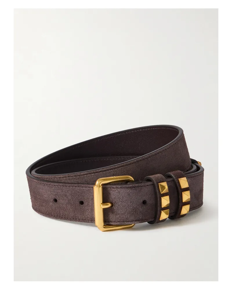 Valentino Garavani Embellished Suede Belt - Brown Brown