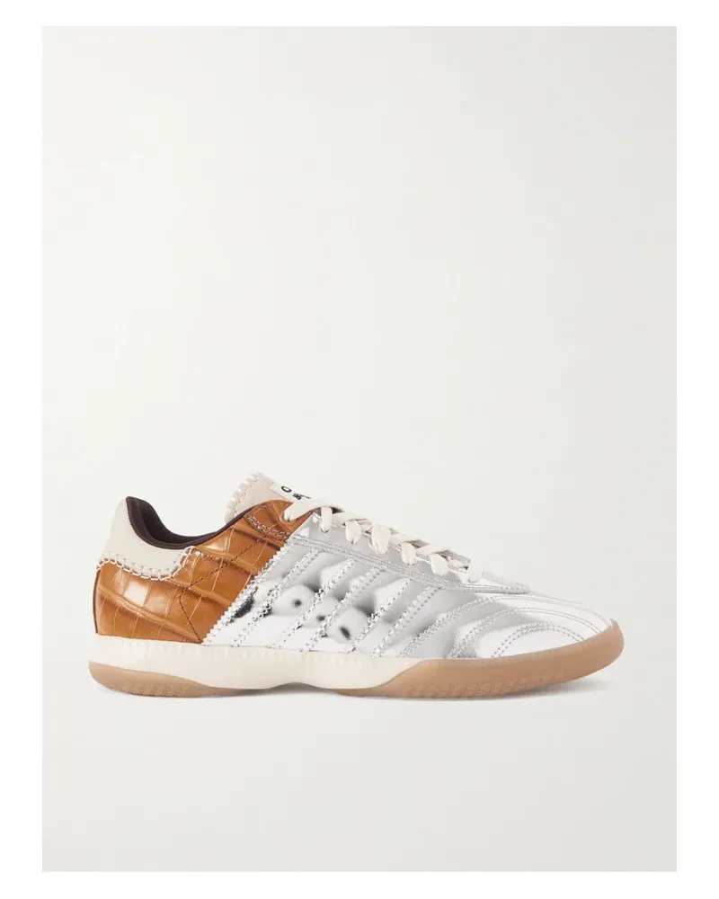 adidas Wales Bonner Samba Millennium Sneakers Aus Metallic-leder Und Leder Mit Krokodileffekt In Patchwork-optik - Silber Silber
