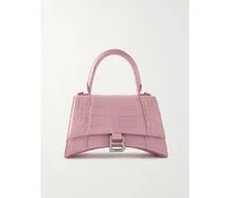 Hourglass Small Croc-effect Leather Tote - Pink